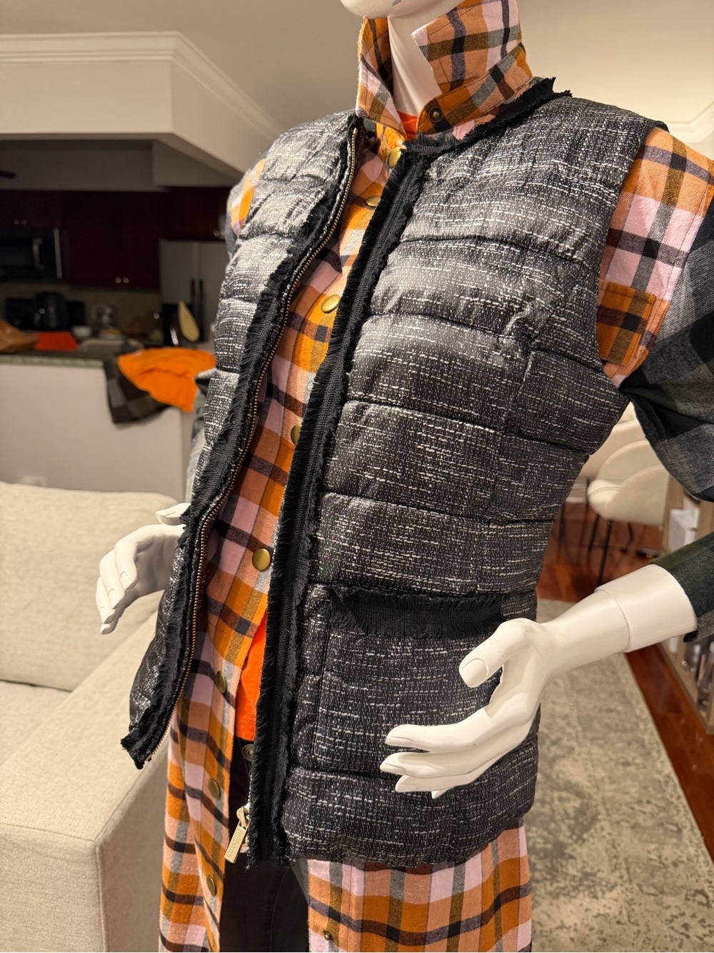 Karl Lagerfeld Tweed Quilted Puffer Vest
